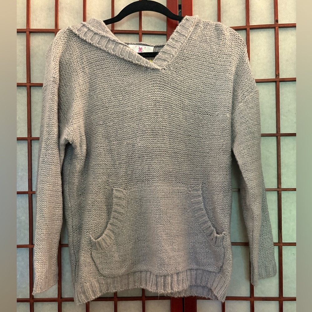 Chloe Gray Relaxed Fit Hooded Sweater with Ribbed Knit